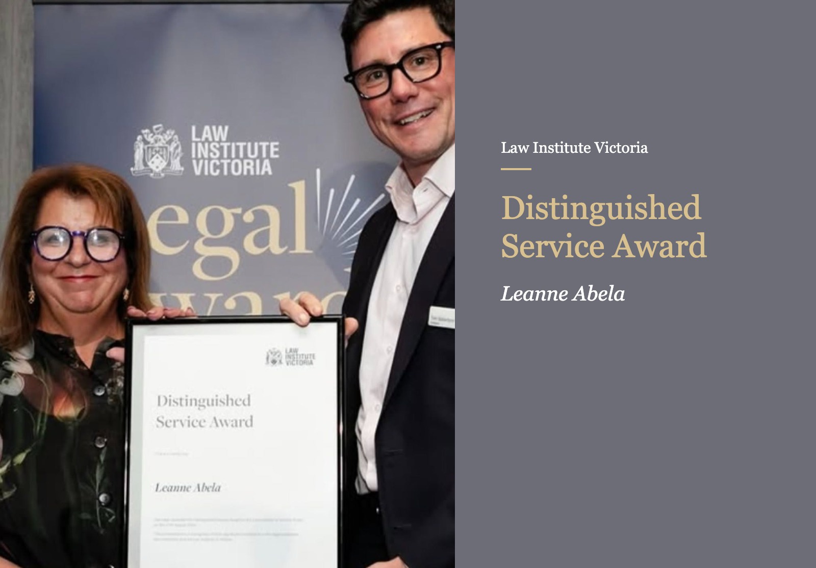 Leanne Abela Receives Law Institute of Victoria Distinguished Service Award